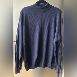 FILA 100% Merino Wool Mock Neck Sweater Made in Italy Navy XL